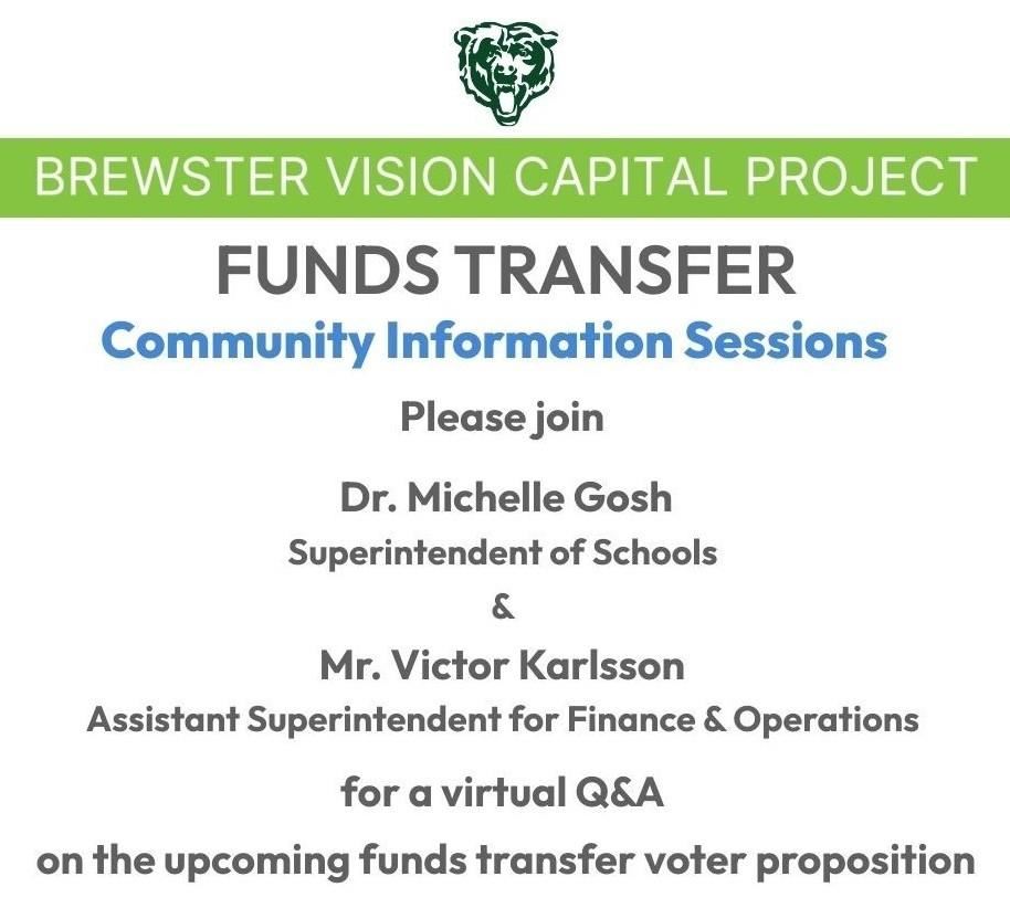 Brewster Vision Capital Project Funds Transfer Community Info Session April 29 at 12pm or May 8 at 6 PM (Virtual)